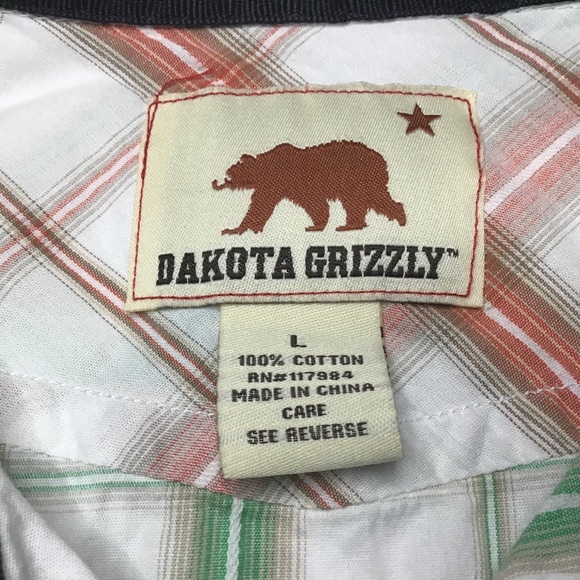 Dakota Grizzly Plaid 100% Cotton Men's Shirt Size Large White/Green - Picture 3 of 7